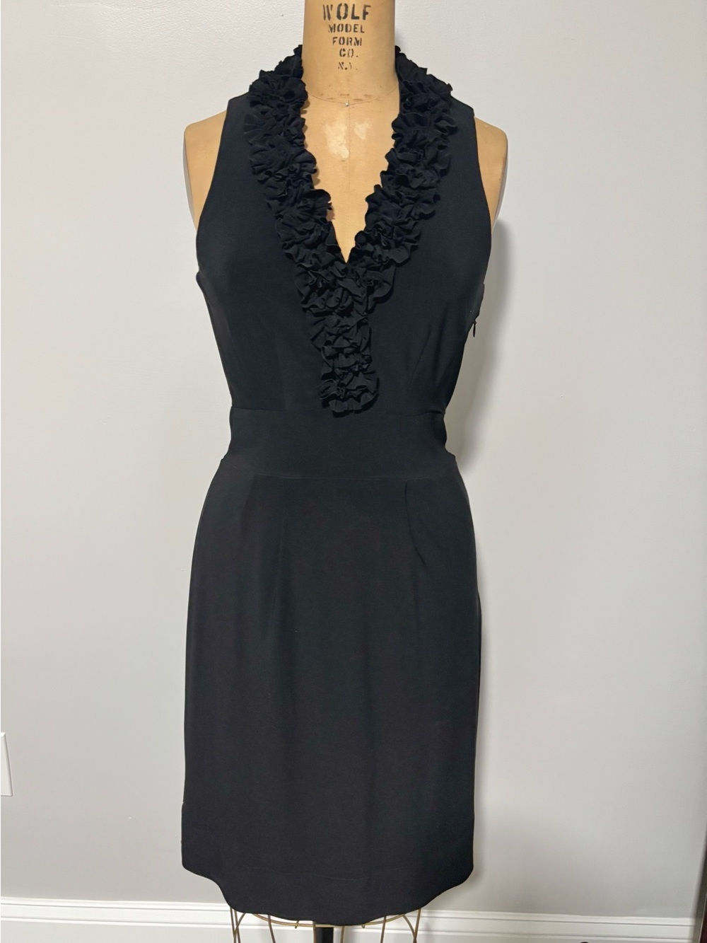 Taylor Black Ruffle V-Neck Sleeveless Dress